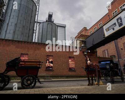 Dublino, Irlanda - 09 25 2015: Carro tradizionale a cavallo e carrozza di fronte alla birreria Guinness di Dublino Foto Stock