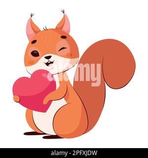 Felice scoiattolo tenendo cuore cartone animato illustrazione vettoriale Illustrazione Vettoriale