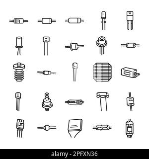 Diodi icone linea nera impostate. Pittogrammi per pagina Web, app mobile, promo. Illustrazione Vettoriale