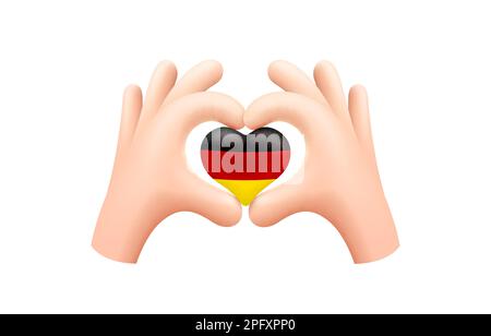 Bandiera tedesca in forma di cuore di mano. Concetto di bandiera nazionale. Illustrazione vettoriale. Illustrazione Vettoriale