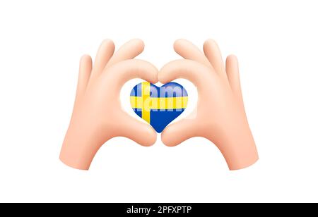 Bandiera della Svezia in forma di cuore della mano. Regno di Svezia. Concetto di bandiera nazionale. Illustrazione vettoriale. Illustrazione Vettoriale