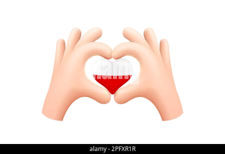 Bandiera polacca in forma di cuore di mano. Concetto di bandiera nazionale. Illustrazione vettoriale. Illustrazione Vettoriale