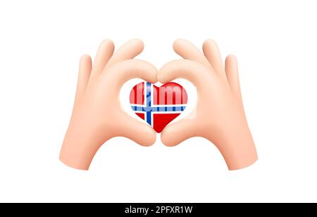 Bandiera norvegese in forma di cuore di mano. Concetto di bandiera nazionale. Illustrazione vettoriale. Illustrazione Vettoriale