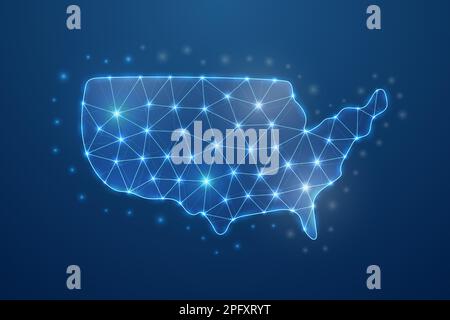 USA 3D simbolo in polietilene basso. Illustrazione del concetto di design degli Stati Uniti d'America. Struttura poligonale a reticolo della mappa del paese. Illustrazione per il sito Web Illustrazione Vettoriale