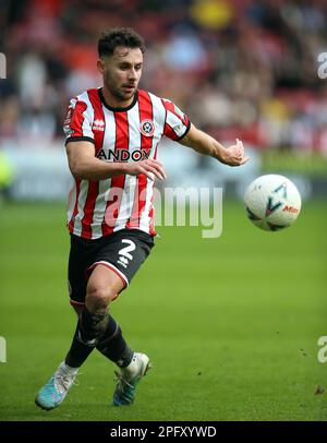 George Baldock di Sheffield United durante la finale di Emirates fa Cup a Bramall Lane, Sheffield. Data immagine: Domenica 19 marzo 2023. Foto Stock