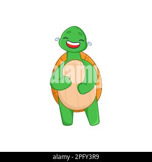 Carino tartaruga cartone animato personaggio ridere adesivo Illustrazione Vettoriale