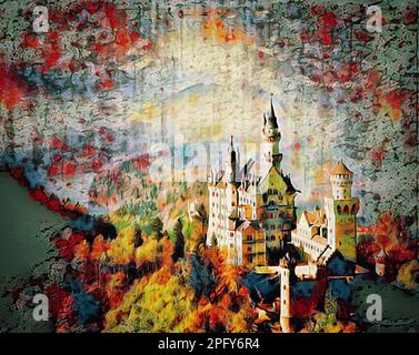 ARTE CONTEMPORANEA: Castello di Neuschwanstein in Baviera di Edmund Nagele FRPS Foto Stock