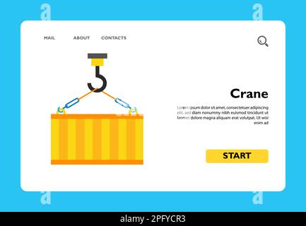 Icona vettoriale del gancio gru sollevamento container con carico. Illustrazione Vettoriale
