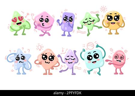 Set di personaggi geometrici astratti e simpatici Illustrazione Vettoriale