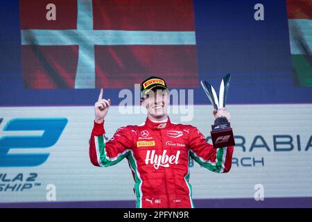 VESTI Frederik (dnk), Prema Racing, Dallara F2, ritratto, podio durante il 2nd° round del Campionato FIA di Formula 2 2023 dal 17 al 19 marzo 2023 sul circuito di Jeddah Corniche, a Jeddah, Arabia Saudita - Foto: Sebastian Rozendaal/DPI/LiveMedia Foto Stock