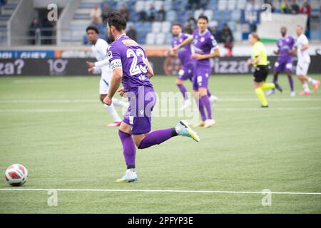 Losanna, Svizzera. 03rd Set, 2023. Marco Burke del FC Thun (23) è in azione durante il 26th° giorno della dieci Challenge League 2022-2023. La dieci Challenge League 2022-20223, si è svolta allo stadio Tuiliere di Losanna tra il FC Losanna-Sport e il FC Thun. Il Thun FC vince-3-1. (Foto di: Eric Dubost/Sipa USA) Credit: Sipa USA/Alamy Live News Foto Stock