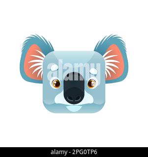 Cartoon koala kawaii faccia quadrata animale, isolato vettore muso di orso tropicale carattere ritratto. Pulsante, icona, grafica dell'app per la personalizzazione degli animali Illustrazione Vettoriale