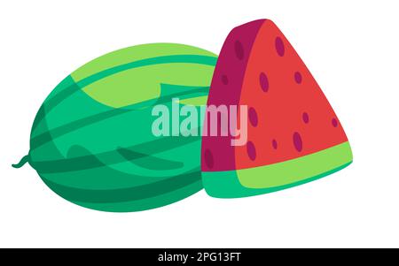 Illustrazione del disegno della fetta di melone e della frutta rotonda Illustrazione Vettoriale