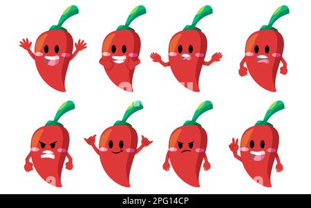 Cartoon rosso chili con mascotte facciale per salsa piccante Illustrazione Vettoriale