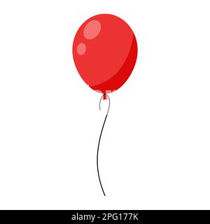 Grande palloncino di elio rosso isolato su sfondo bianco piatto illustrazione vettore. Illustrazione Vettoriale