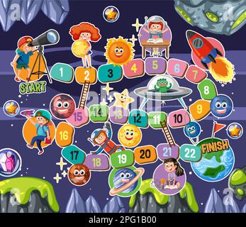 Illustrazione del modello di gioco da tavolo di serpenti e scale Illustrazione Vettoriale