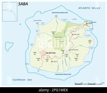 Mappa stradale vettoriale dell'isola caraibica di Saba Foto Stock