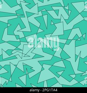 Stampa artsy moda geometrica. Design con motivi alla moda. Moderna trama vettoriale di linee caotiche geometriche. Design alla moda verde turchese menta. Illustrazione Vettoriale