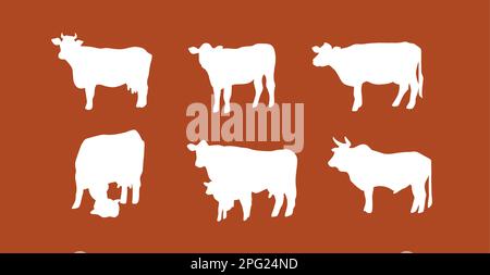 Collezione di illustrazioni vettoriali astratte disegnate a mano con adorabili silhouettes carino, personaggi a mucca. Design moderno e alla moda concept.Vector Illustrazione Vettoriale