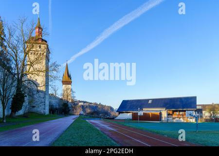 Vista sulle mura della città vecchia (Musegg), a Lucerna (Lucerna), Svizzera Foto Stock