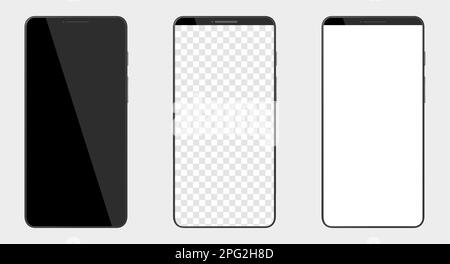Set di realistici mockup smartphone con schermo vuoto. Modello di visualizzazione del telefono. Illustrazione Vettoriale