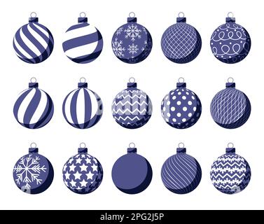 Set di palle di natale blu con ornamento. Illustrazione vettoriale 2023 Illustrazione Vettoriale