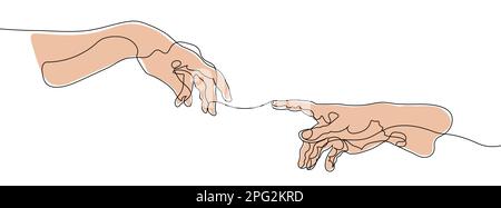 Due mani che si allungano. Illustrazione di un vettore a linea continua. Illustrazione Vettoriale