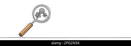 Disegno continuo di una linea ottimizzazione di Search Engine concetto di illustrazione di vettore di icona di linea. Illustrazione Vettoriale