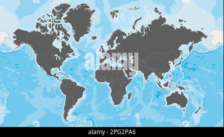 Illustrazione vettoriale mappa mondiale vuota estremamente dettagliata. Livelli modificabili ed etichettati in modo chiaro. Illustrazione Vettoriale