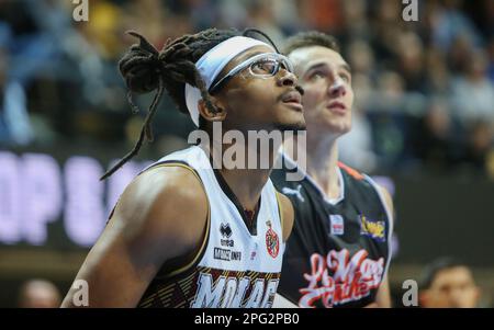 Chima Moneke DI AS Monaco durante la Coppa di Francia, Top 8, Semifinali Basket match tra le Mans Sarthe Basket e COME Monaco il 19 marzo 2023 all'Arena Loire di Trelaze, Francia - Foto Laurent Lairys/DPPI Credit: DPPI Media/Alamy Live News Foto Stock