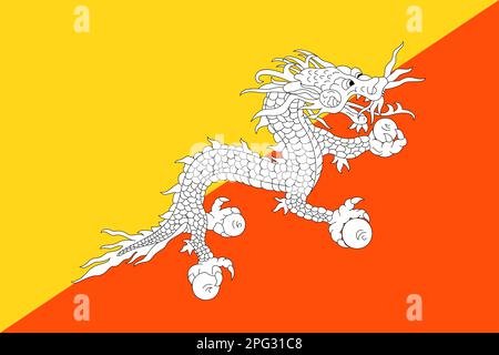 Bandiera nazionale del Bhutan, colori ufficiali e proporzione corretta. Bandiera del Bhutan. Illustrazione vettoriale. EPS10 Illustrazione Vettoriale