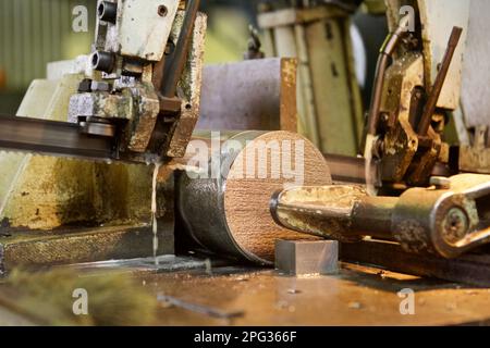 taglio di un cilindro in ghisa per la produzione di ruote di dispositivi di raffreddamento in una centrale nucleare Foto Stock