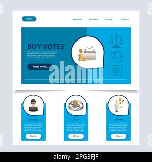 Acquista i voti flat landing page modello sito web. Mascherato, trappola, venale. Banner Web con intestazione, contenuto e piè di pagina. Illustrazione vettoriale. Illustrazione Vettoriale