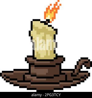 pixel art di candela fuoco piatto Illustrazione Vettoriale