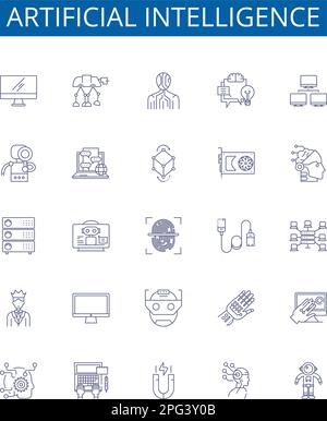 Intelligenza artificiale linea icone segno set. Raccolta di progettazione di intelligenza artificiale, robotica, apprendimento automatico, automazione, algoritmi, Calcolo, naturale Illustrazione Vettoriale