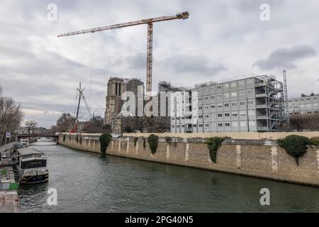 Cattedrale di Notre Dame in fase di ristrutturazione dopo l'incendio del 2019, Parigi, Francia, Europa Foto Stock