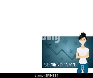 Ritratto di una donna asiatica con una maschera che indossa una t-shirt e jeans. Illustrazione Vettoriale