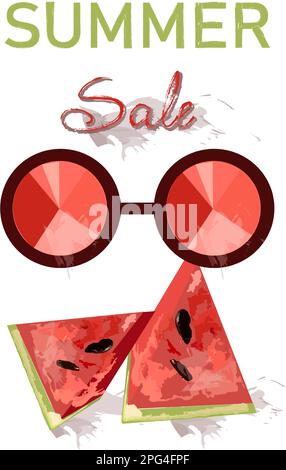 Banner vendita estiva con occhiali da sole e fettine di cocomero vettoriale Illustrazione Vettoriale