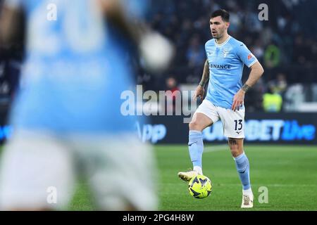 Roma, Italia - 19 marzo 2023, Alessio Romagnoli del Lazio in azione durante il campionato italiano Serie Una partita di calcio tra SS Lazio e AS Roma il 19 marzo 2023 allo Stadio Olimpico di Roma, Italia - Foto: Federico Proietti/DPPI/LiveMedia Foto Stock