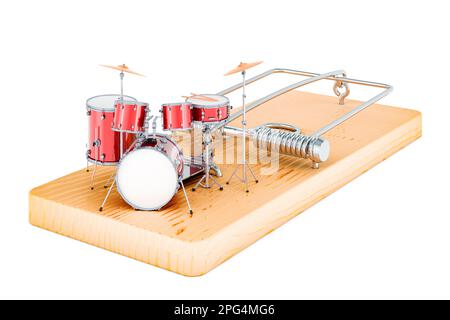 Drum kit all'interno di mousetrap. 3D rendering isolato su sfondo bianco Foto Stock