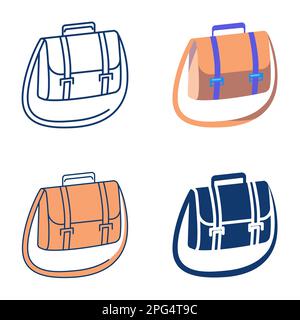 Borsa a spalla con icone da postino in stile piatto e di linea. Borsa postale con posta. Illustrazione vettoriale. Illustrazione Vettoriale