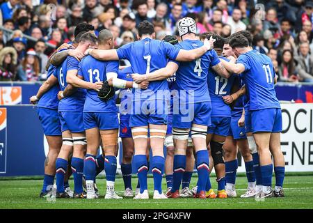 Squadra di Francia durante la partita di rugby delle sei Nazioni 2023 tra Francia e Galles il 18 marzo 2023 allo Stade de France di Saint-Denis vicino a Parigi, Francia - Foto: Matthieu Mirville/DPPI/LiveMedia Foto Stock