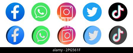 Logo dei social media 3D. Facebook, whatsapp, instagram, twitter e tik tok. Illustrazione editoriale vettoriale Illustrazione Vettoriale