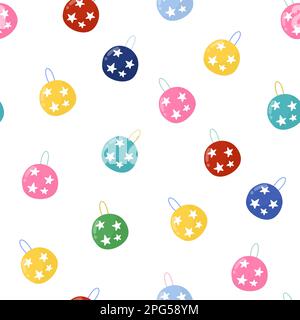 Cute Natale giocattoli modello senza cuciture. Sfondo luminoso decorazione palle albero di Natale Illustrazione Vettoriale