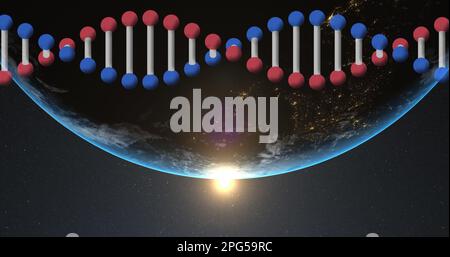 Immagine del filamento di dna che gira sul globo Foto Stock