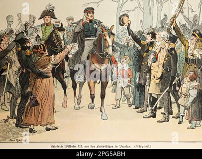 Frederick Willam III, Friedrich Wilhelm III e volontari a Breslau, storia dell'Hohenzollern, Prussia, illustrazione storica 1899 Foto Stock