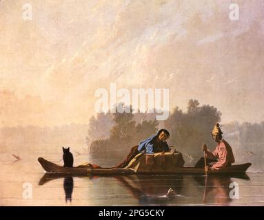 1800S 1840S DUE UOMINI PELLICCIA TRADERS CHE DISCENDONO IL FIUME MISSOURI IN CANOA DUGOUT CON PET CAT GUARDANDO LA MACCHINA FOTOGRAFICA VICINO G C BINGHAM - KA9270 SPL001 HARS 1 GATTI PACE CANOE FIGLI LIFESTYLE RURALE NATURA STATI UNITI COPIA SPAZIO PERSONE INDIANI STATI UNITI D'AMERICA MASCHI ADOLESCENTE RAGAZZO AMERICANA TRASPORTO PADRI DI MEZZA ETÀ 1800S UOMO DI MEZZA ETÀ OCCHIO CONTATTO PIONEER MAMMIFERI AVVENTURA PAPS FELINO FRONTIERA MISSOURI DISCENDENTE CAPOLAVORO OCCUPAZIONI COLLEGAMENTO NATIVO AMERICANO FELINI 1845 BATEAU FUR TRADER KITTY MAMMAL NATIVI AMERICANI TOGETHERNESS 1840S BARCAIOLO ETNIA CAUCASICA VECCHIO STILE Foto Stock