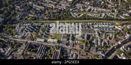 Veduta aerea, casa di filari tra Feldahornstraße e Rheinische Straße nel quartiere Feldmark a Gelsenkirchen, Ruhr, Nord Reno- Foto Stock