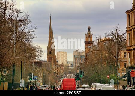 Glasgow Street Great Western Road dai giardini botanici il time out alla moda parte prospettiva Foto Stock