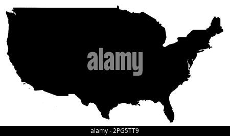 Mappa nera degli Stati Uniti d'America su sfondo bianco. Foto Stock
